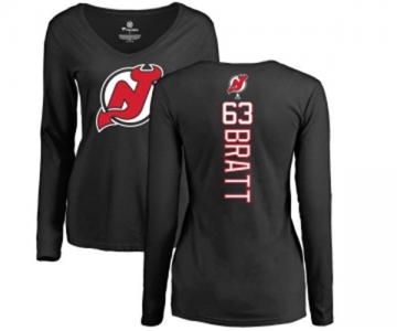 Hockey Women New Jersey Devils #63 Jesper Bratt Black Backer Long Sleeve T-Shirt