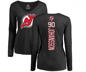 Hockey Women New Jersey Devils #90 Marcus Johansson Black Backer Long Sleeve T-Shirt
