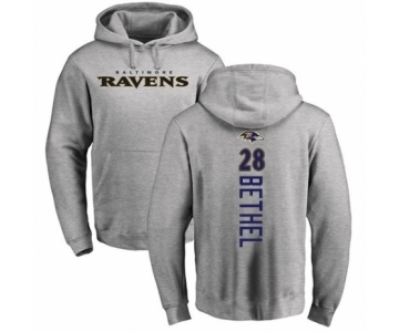 Football Baltimore Ravens #28 Justin Bethel Ash Backer Pullover Hoodie