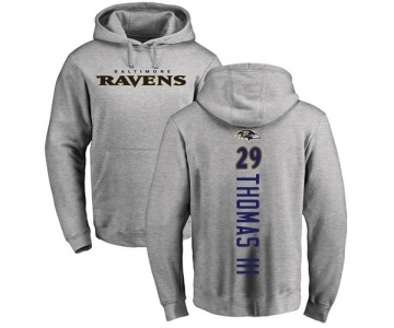 Football Baltimore Ravens #29 Earl Thomas III Ash Backer Pullover Hoodie