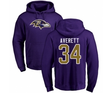 Football Baltimore Ravens #34 Anthony Averett Purple Name & Number Logo Pullover Hoodie