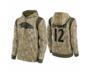 Men's Baltimore Ravens #12 Rashod Bateman Camo 2021 Salute To Service Therma Performance Pullover Football Hoodie