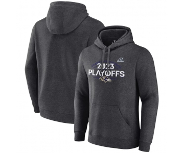 Men's Baltimore Ravens Heather Charcoal 2023 Playoffs Fleece Pullover Hoodie