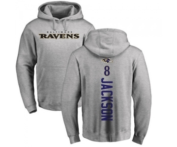 NFL Nike Baltimore Ravens #8 Lamar Jackson Ash Backer Pullover Hoodie