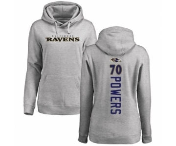 Football Women's Baltimore Ravens #70 Ben Powers Ash Backer Pullover Hoodie