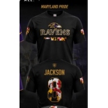 Baltimore Ravens #8 Lamar Jackson Black Gold  Name  T-Shirt
