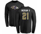 Football Baltimore Ravens #21 Mark Ingram II Black Name & Number Logo Long Sleeve T-Shirt