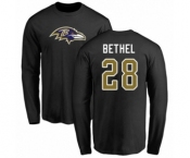 Football Baltimore Ravens #28 Justin Bethel Black Name & Number Logo Long Sleeve T-Shirt