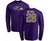 Football Baltimore Ravens #28 Justin Bethel Purple Name & Number Logo Long Sleeve T-Shirt
