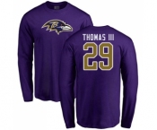 Football Baltimore Ravens #29 Earl Thomas III Purple Name & Number Logo Long Sleeve T-Shirt