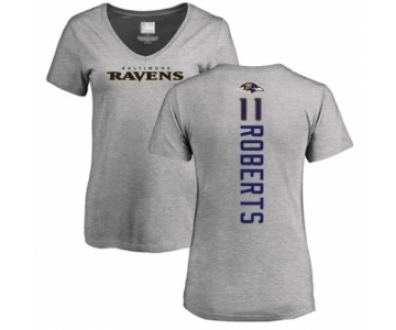 Football Women's Baltimore Ravens #11 Seth Roberts Ash Backer V-Neck T-Shirt