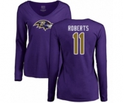 Football Women's Baltimore Ravens #11 Seth Roberts Purple Name & Number Logo Long Sleeve T-Shirt