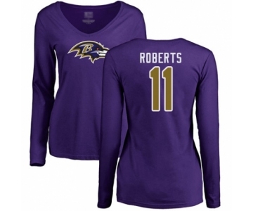 Football Women's Baltimore Ravens #11 Seth Roberts Purple Name & Number Logo Long Sleeve T-Shirt