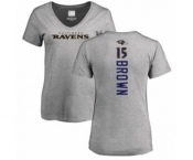 Football Women's Baltimore Ravens #15 Marquise Brown Ash Backer V-Neck T-Shirt