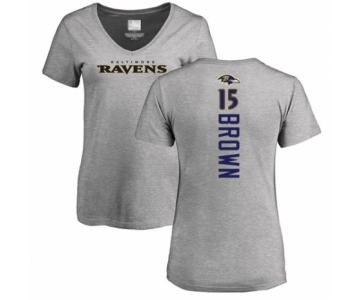 Football Women's Baltimore Ravens #15 Marquise Brown Ash Backer V-Neck T-Shirt