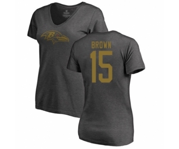 Football Women's Baltimore Ravens #15 Marquise Brown Ash One Color T-Shirt