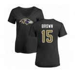 Football Women's Baltimore Ravens #15 Marquise Brown Black Name & Number Logo T-Shirt