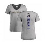 Football Women's Baltimore Ravens #21 Mark Ingram II Ash Backer V-Neck T-Shirt