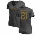 Football Women's Baltimore Ravens #21 Mark Ingram II Ash One Color T-Shirt