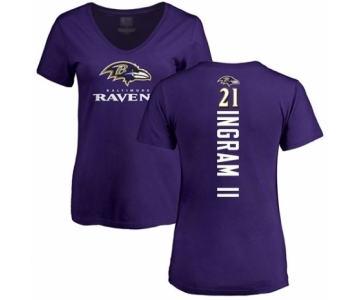 Football Women's Baltimore Ravens #21 Mark Ingram II Purple Backer T-Shirt