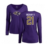 Football Women's Baltimore Ravens #21 Mark Ingram II Purple Name & Number Logo Long Sleeve T-Shirt