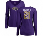 Football Women's Baltimore Ravens #21 Mark Ingram II Purple Name & Number Logo Long Sleeve T-Shirt