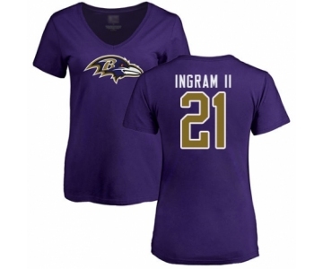 Football Women's Baltimore Ravens #21 Mark Ingram II Purple Name & Number Logo T-Shirt