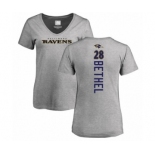Football Women's Baltimore Ravens #28 Justin Bethel Ash Backer V-Neck T-Shirt