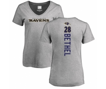Football Women's Baltimore Ravens #28 Justin Bethel Ash Backer V-Neck T-Shirt