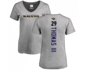 Football Women's Baltimore Ravens #29 Earl Thomas III Ash Backer V-Neck T-Shirt