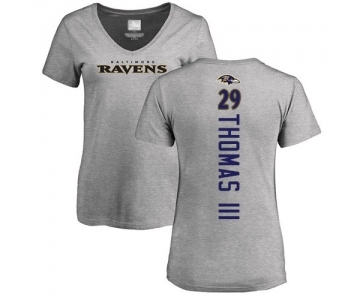 Football Women's Baltimore Ravens #29 Earl Thomas III Ash Backer V-Neck T-Shirt