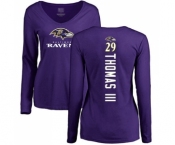 Football Women's Baltimore Ravens #29 Earl Thomas III Purple Backer Long Sleeve T-Shirt