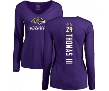 Football Women's Baltimore Ravens #29 Earl Thomas III Purple Backer Long Sleeve T-Shirt