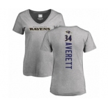 Football Women's Baltimore Ravens #34 Anthony Averett Ash Backer V-Neck T-Shirt