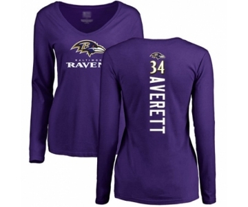 Football Women's Baltimore Ravens #34 Anthony Averett Purple Backer Long Sleeve T-Shirt