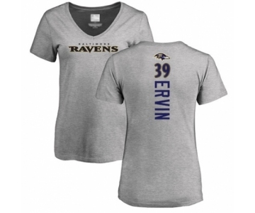 Football Women's Baltimore Ravens #39 Tyler Ervin Ash Backer V-Neck T-Shirt
