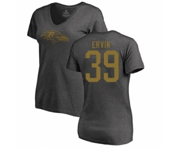 Football Women's Baltimore Ravens #39 Tyler Ervin Ash One Color T-Shirt