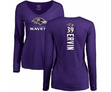 Football Women's Baltimore Ravens #39 Tyler Ervin Purple Backer Long Sleeve T-Shirt