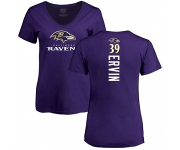 Football Women's Baltimore Ravens #39 Tyler Ervin Purple Backer T-Shirt