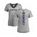 Football Women's Baltimore Ravens #44 Marlon Humphrey Ash Backer V-Neck T-Shirt