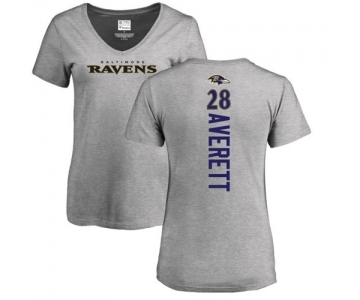 NFL Women's Nike Baltimore Ravens #28 Anthony Averett Ash Backer V-Neck T-Shirt