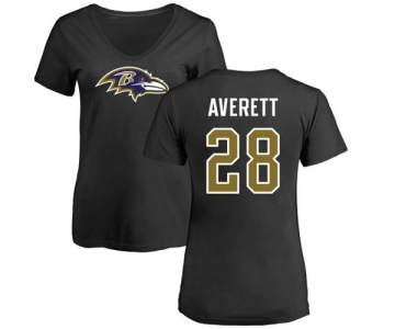 NFL Women's Nike Baltimore Ravens #28 Anthony Averett Black Name & Number Logo T-Shirt