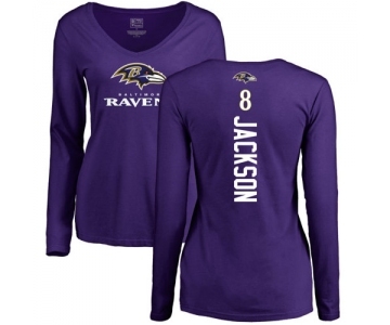 NFL Women's Nike Baltimore Ravens #8 Lamar Jackson Purple Backer Long Sleeve T-Shirt