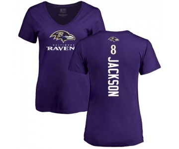 NFL Women's Nike Baltimore Ravens #8 Lamar Jackson Purple Backer T-Shirt