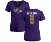 NFL Women's Nike Baltimore Ravens #8 Lamar Jackson Purple Name & Number Logo T-Shirt