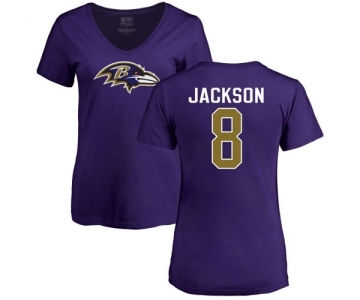 NFL Women's Nike Baltimore Ravens #8 Lamar Jackson Purple Name & Number Logo T-Shirt