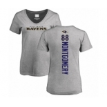 NFL Women's Nike Baltimore Ravens #88 Ty Montgomery Ash Backer V-Neck T-Shirt