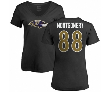 NFL Women's Nike Baltimore Ravens #88 Ty Montgomery Black Name & Number Logo T-Shirt
