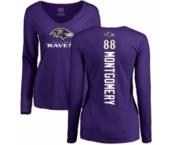 NFL Women's Nike Baltimore Ravens #88 Ty Montgomery Purple Backer Long Sleeve T-Shirt