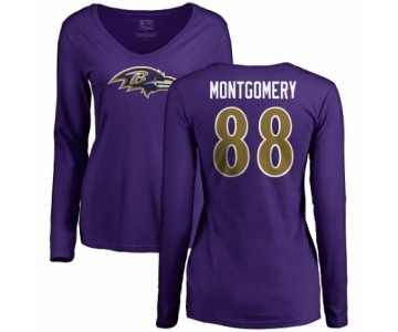 NFL Women's Nike Baltimore Ravens #88 Ty Montgomery Purple Name & Number Logo Long Sleeve T-Shirt